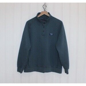 L.L. Bean Quilted Pullover Sweatshirt Mens Large Indigo Blue Mock Neck Snap
